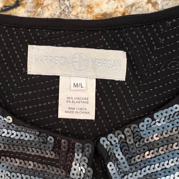 Harrison Morgan Black, Silver & Grey Sequined Bolero Jacket - SIZE M/L - Picture 9 of 10